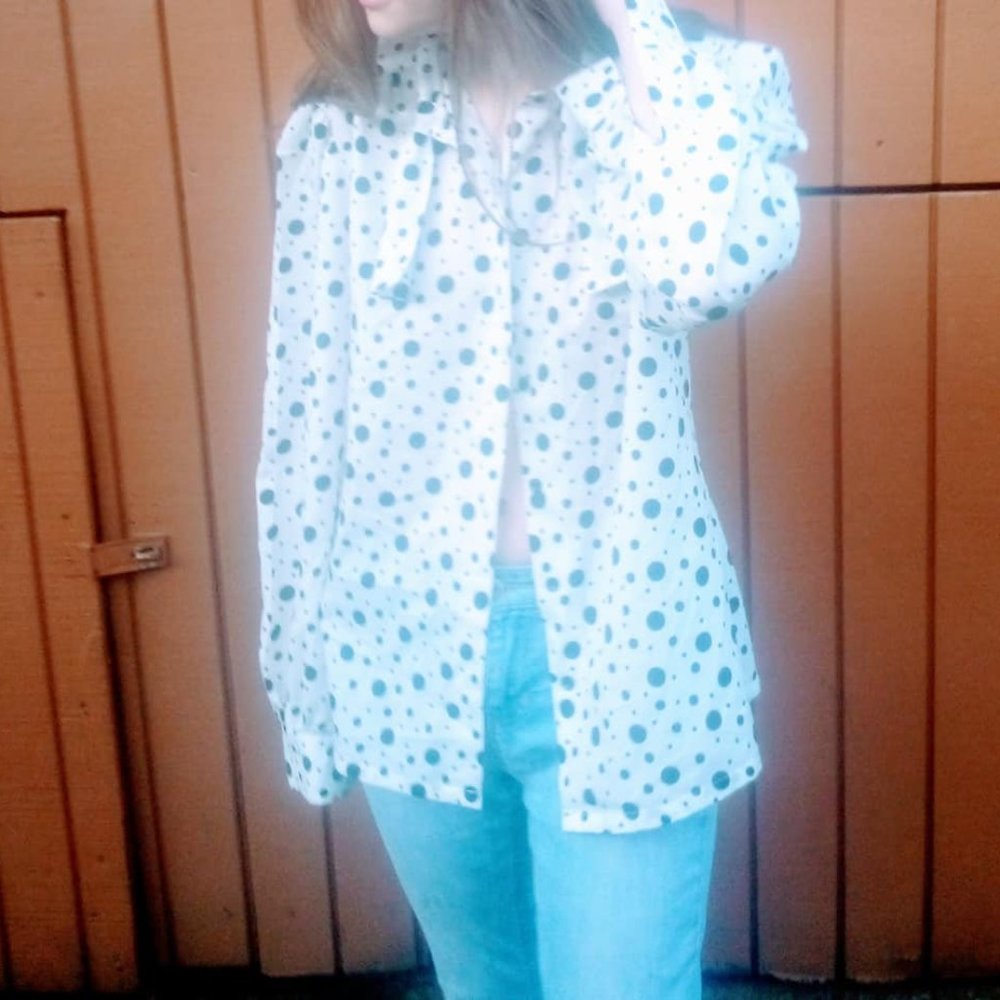 Black&White Polka Dot Blouse Judy Bond Size Small